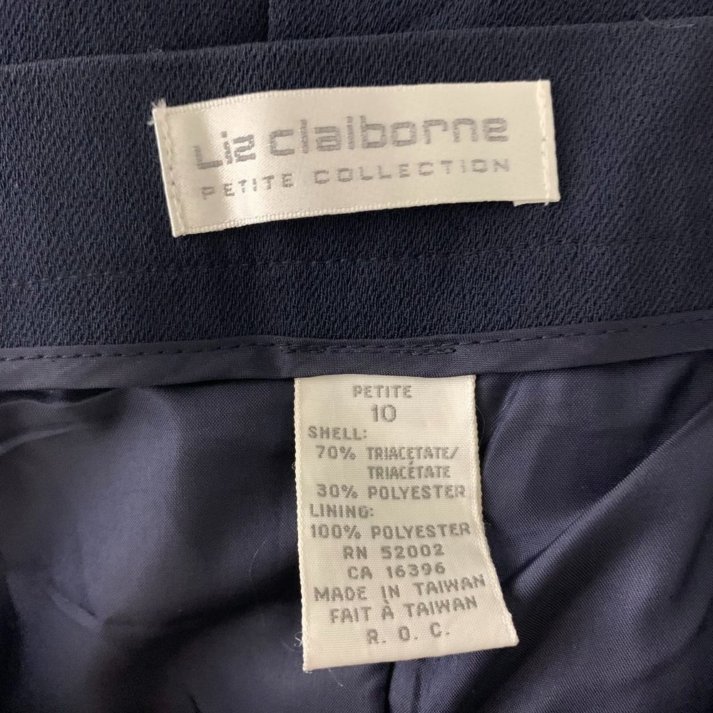Vintage Liz Claiborne Pleated Pencil Skirt 10P Navy Blue Pockets Lined Button - Picture 4 of 5
